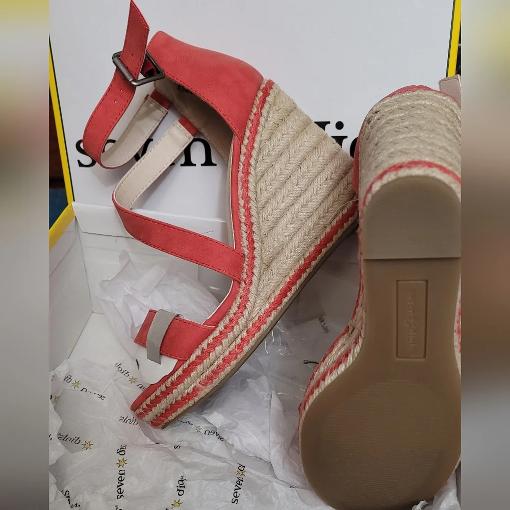 Seven Dials Berlina Espadrille Wedge Sandal Red Nubuck 8M NEW NIB